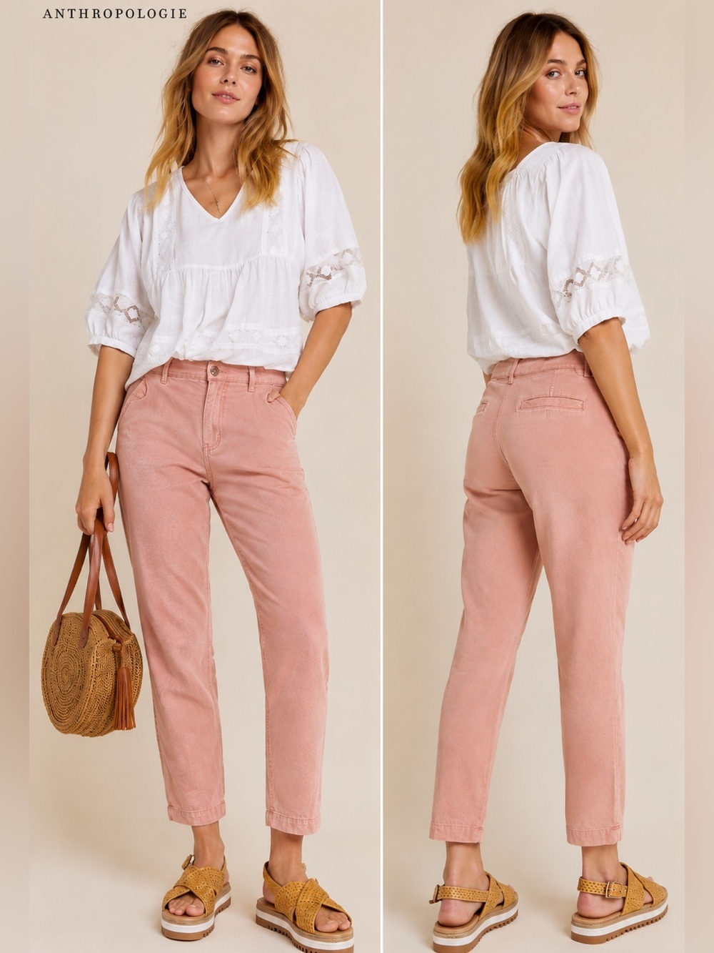 Anthropologie Scout Slim Pleated Tapered Trousers Pink 100% Lyocell Size 26